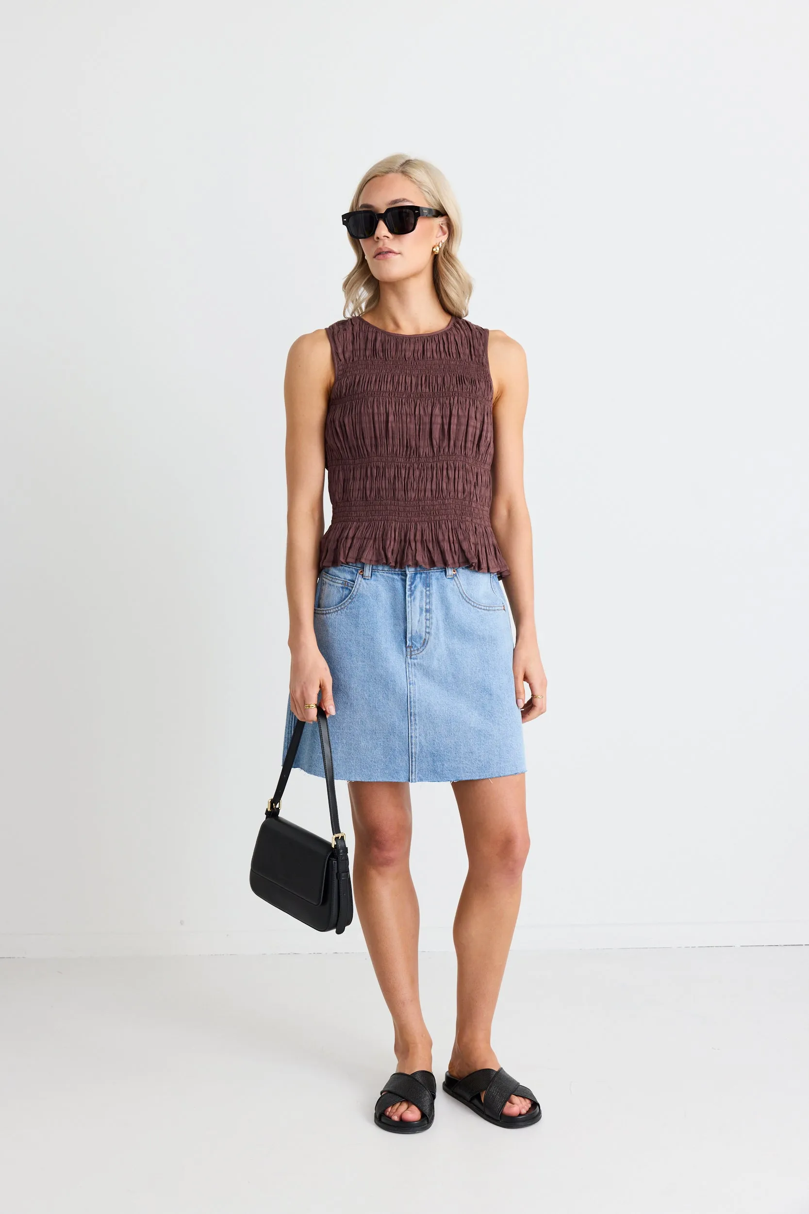 Dearest Beach Blue Raw Hem Denim Mini Skirt