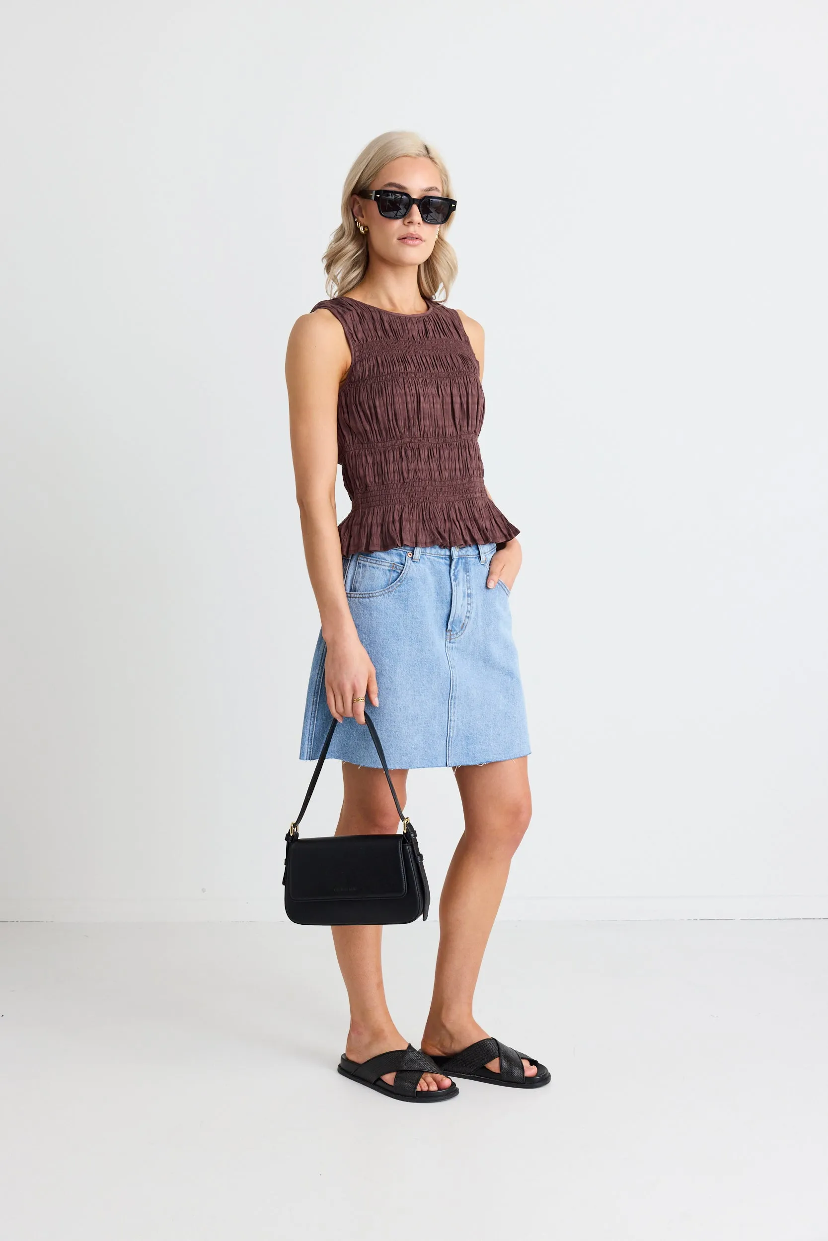 Dearest Beach Blue Raw Hem Denim Mini Skirt