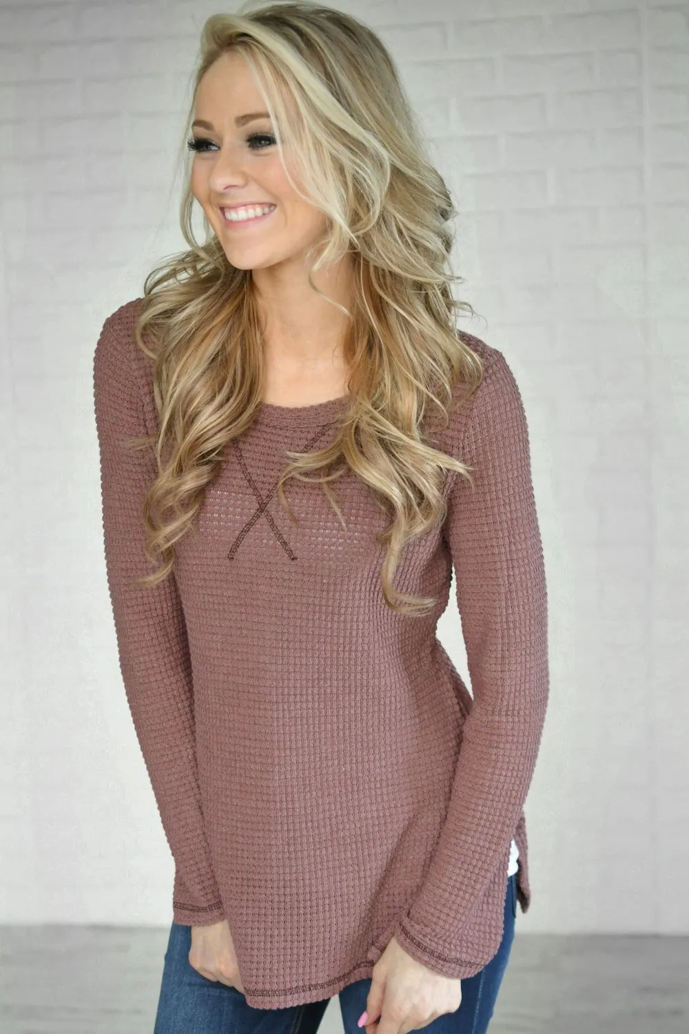 Deep Mauve Knit Thermal Top