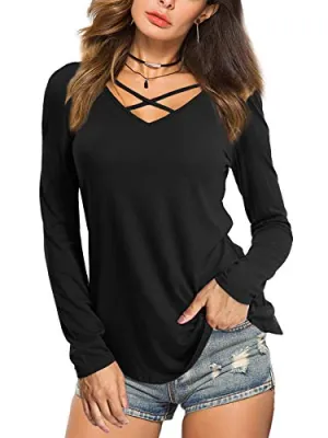 Deep V Neck Casual Loose T-Shirt for Women