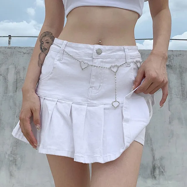Denim Pleated Skirts Mini Solid Casual Woman Fashion Korean Style High Waist Skirt with Lined Hot Club Party Girls