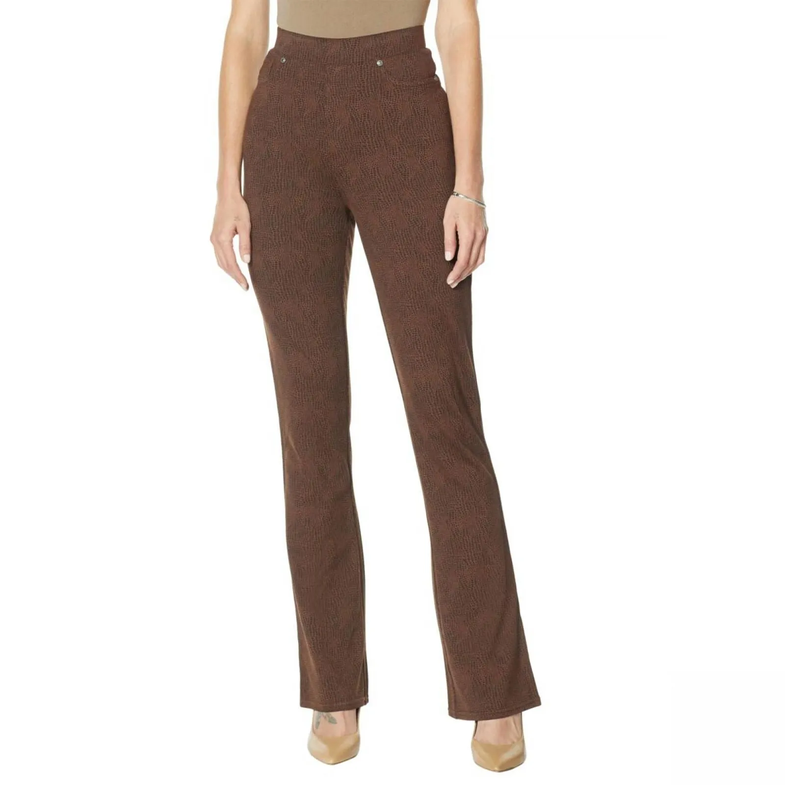 Dg2 Womens Pull-On Stretch Ponte Boot-Cut Pant Espresso Crocodile Brown PM