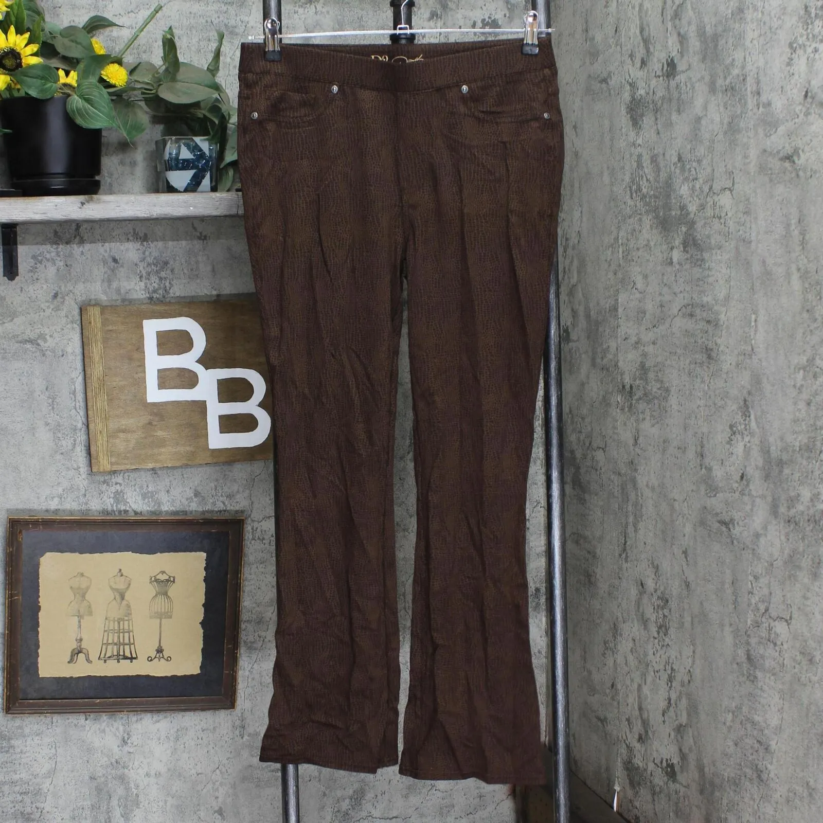 Dg2 Womens Pull-On Stretch Ponte Boot-Cut Pant Espresso Crocodile Brown PM