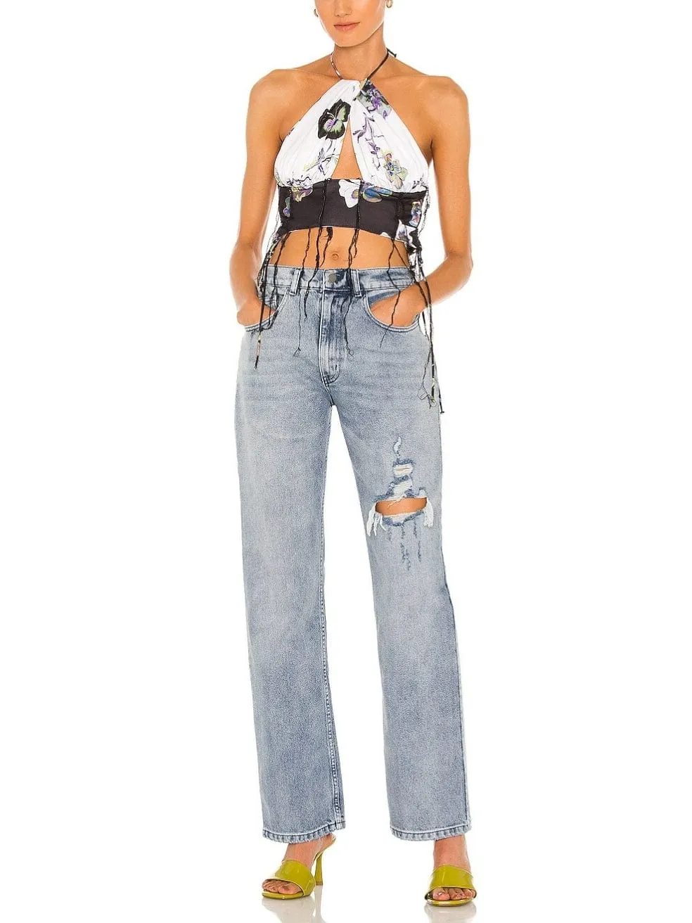 Distressed Cutout Halter Top