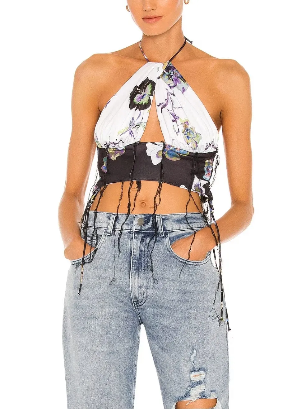 Distressed Cutout Halter Top