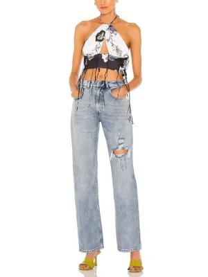 Distressed Cutout Halter Top