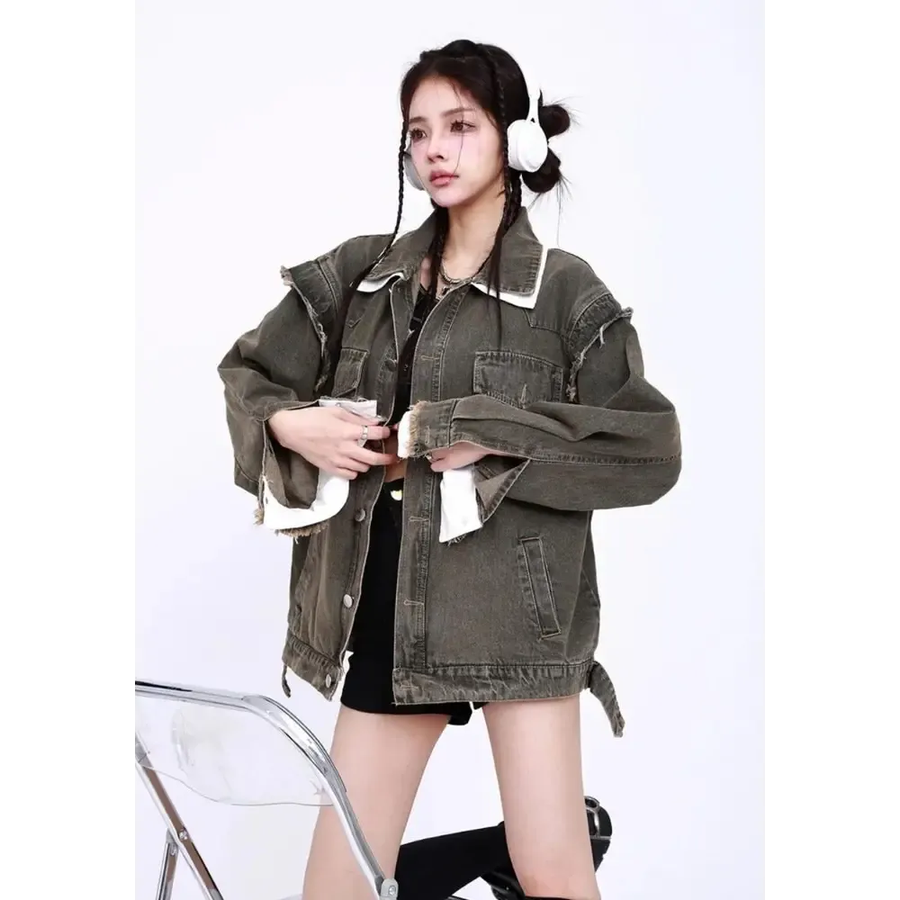 Distressed Oversized Denim Jacket for a Rugged Urban Look