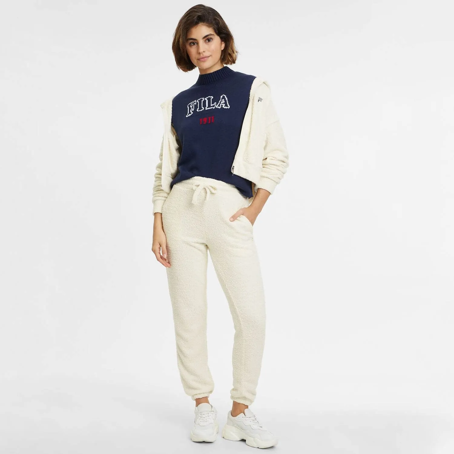 Dámske tepláky FILA CRERET high waist pants krémovo-biele