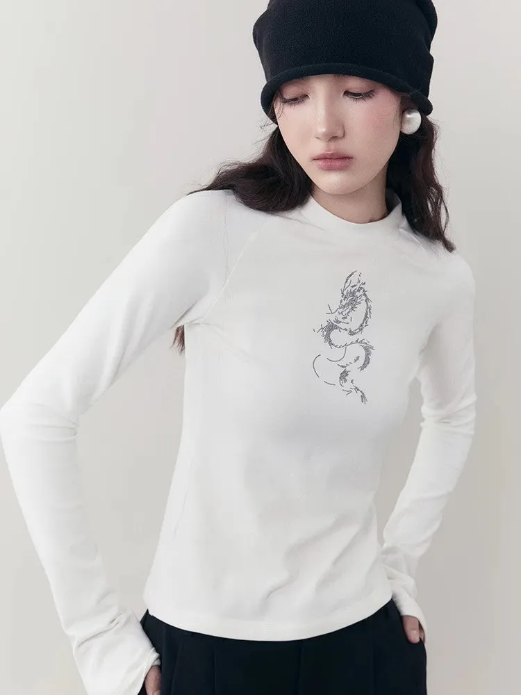 Dragon Watercolor Crew-Neck Simple Slim Knit