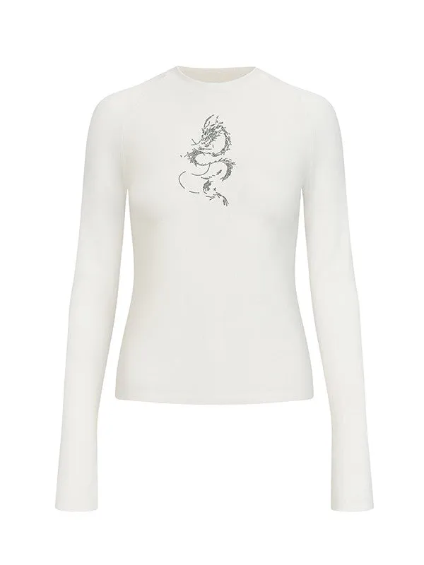 Dragon Watercolor Crew-Neck Simple Slim Knit