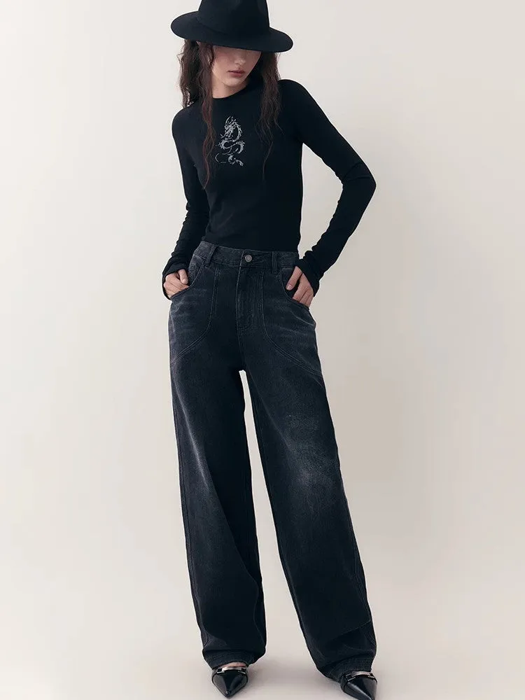 Dragon Watercolor Crew-Neck Simple Slim Knit