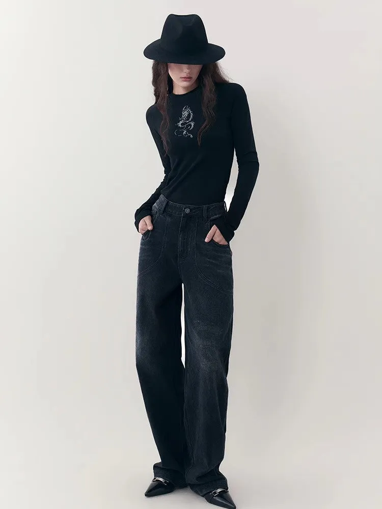 Dragon Watercolor Crew-Neck Simple Slim Knit