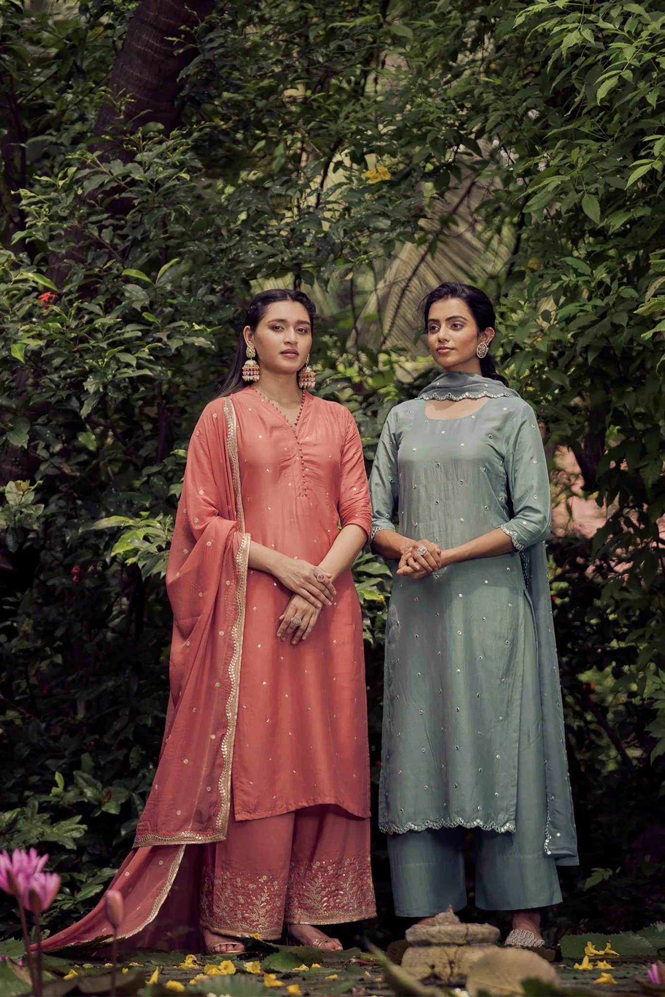 Dusty Green Royal Viscose Muslin Straight Kurta Suit Set.