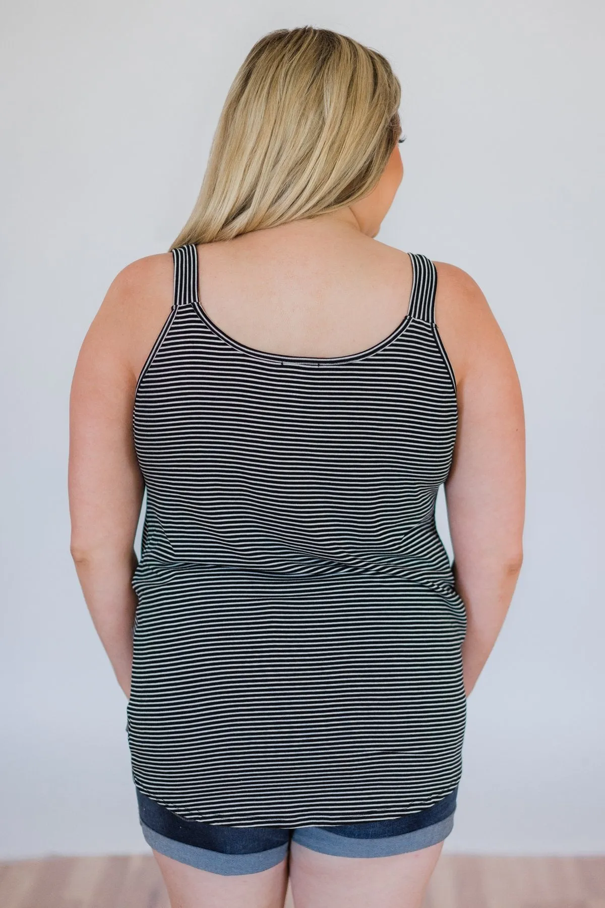 Effortless Cutie Striped Knot Tank Top- Black & White