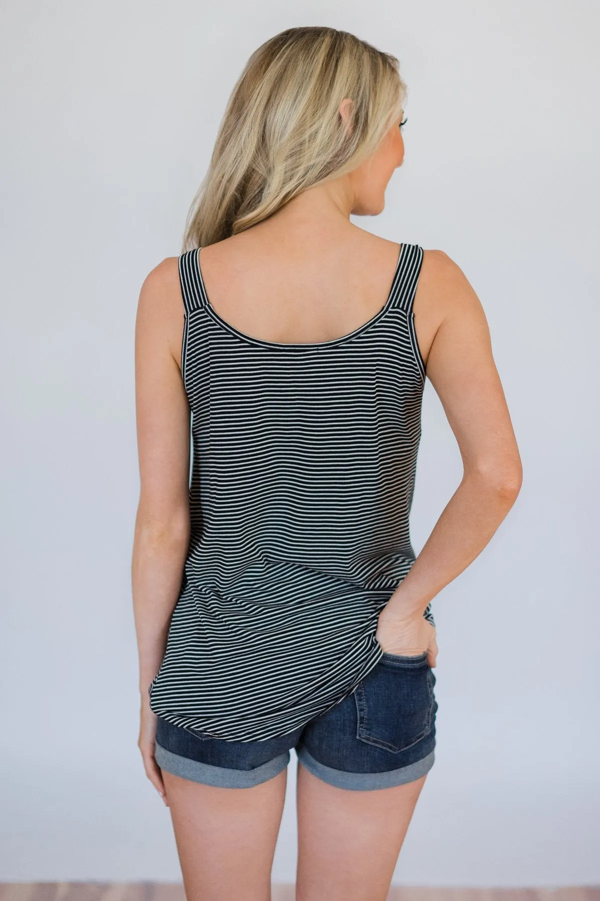 Effortless Cutie Striped Knot Tank Top- Black & White