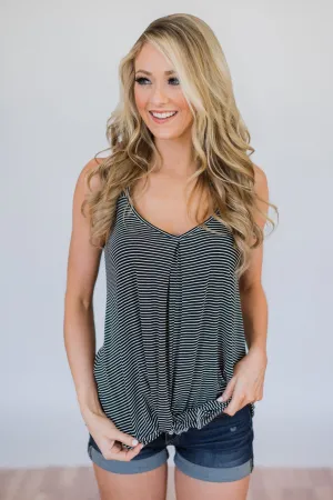 Effortless Cutie Striped Knot Tank Top- Black & White