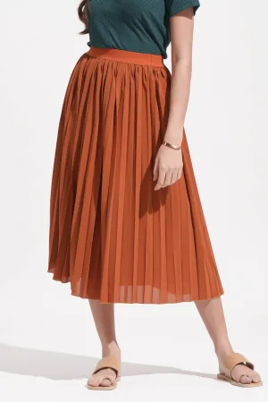Elastic Waistband Pleated Midi Skirt