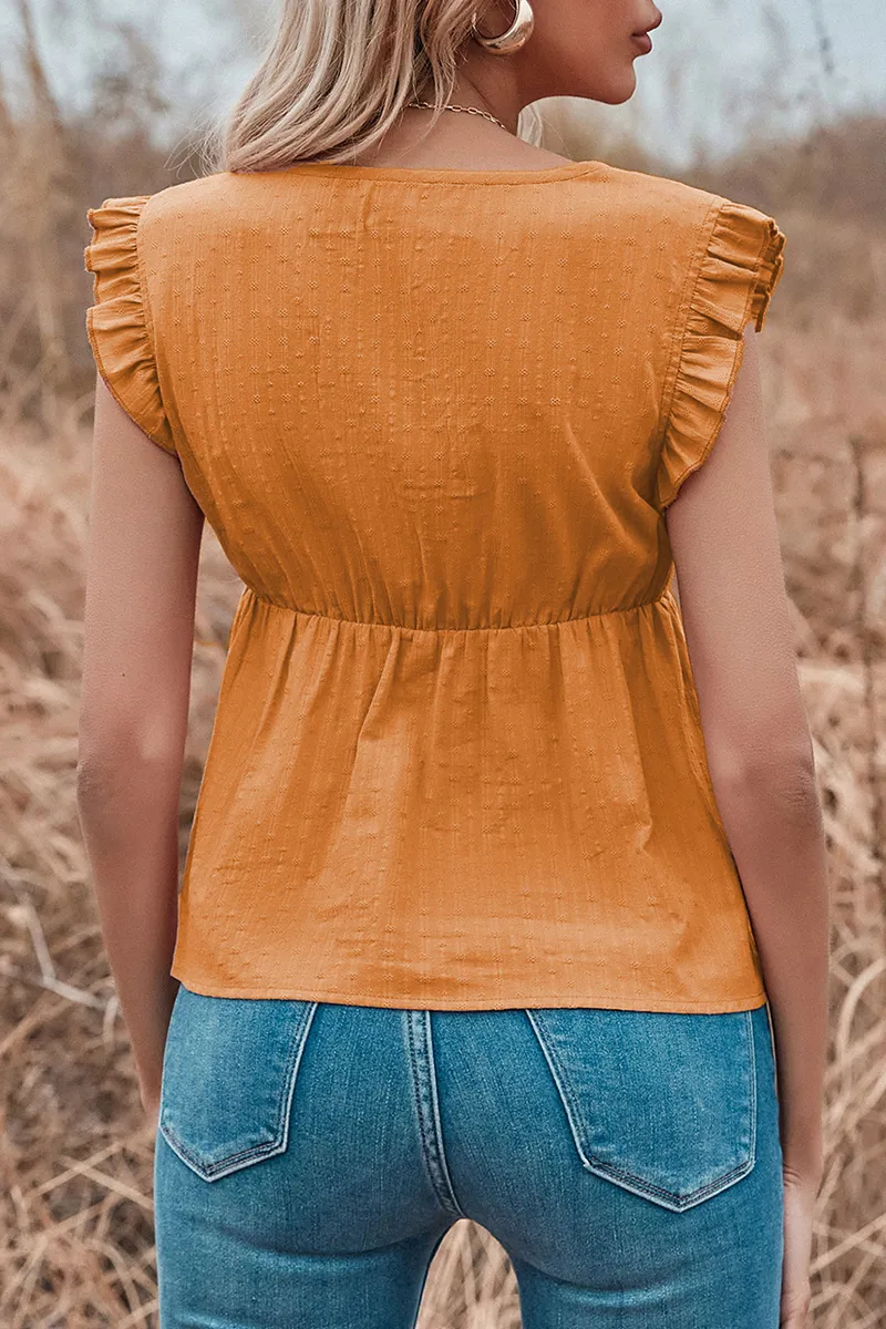 Elegant Solid Patchwork Stringy Selvedge V Neck Tops