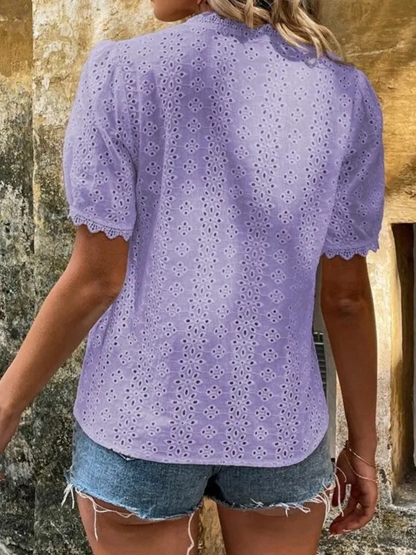 Elegant  V-neck Solid Shirt White Blouse