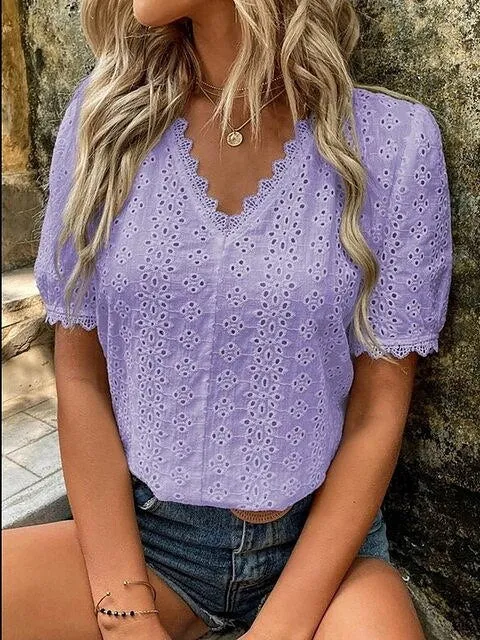 Elegant  V-neck Solid Shirt White Blouse