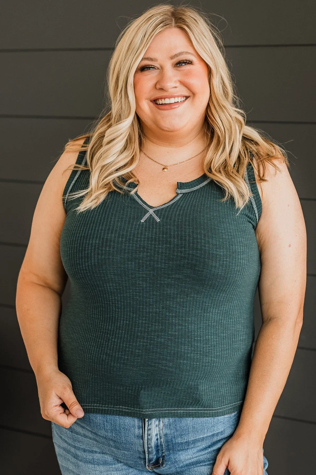Embrace Your Love V-Neck Tank- Dark Teal