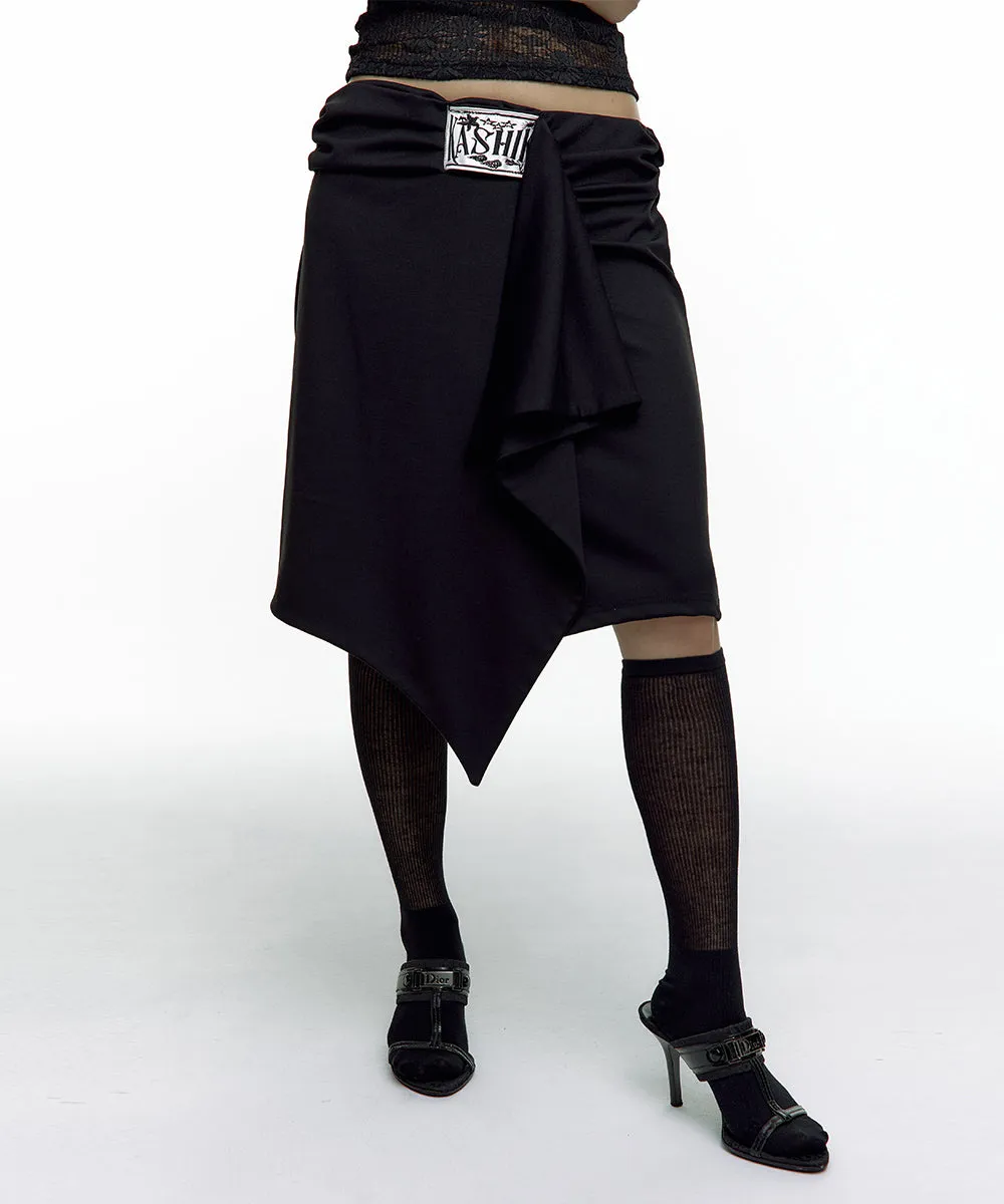Embroidered Patch Draped Wrap Skirt