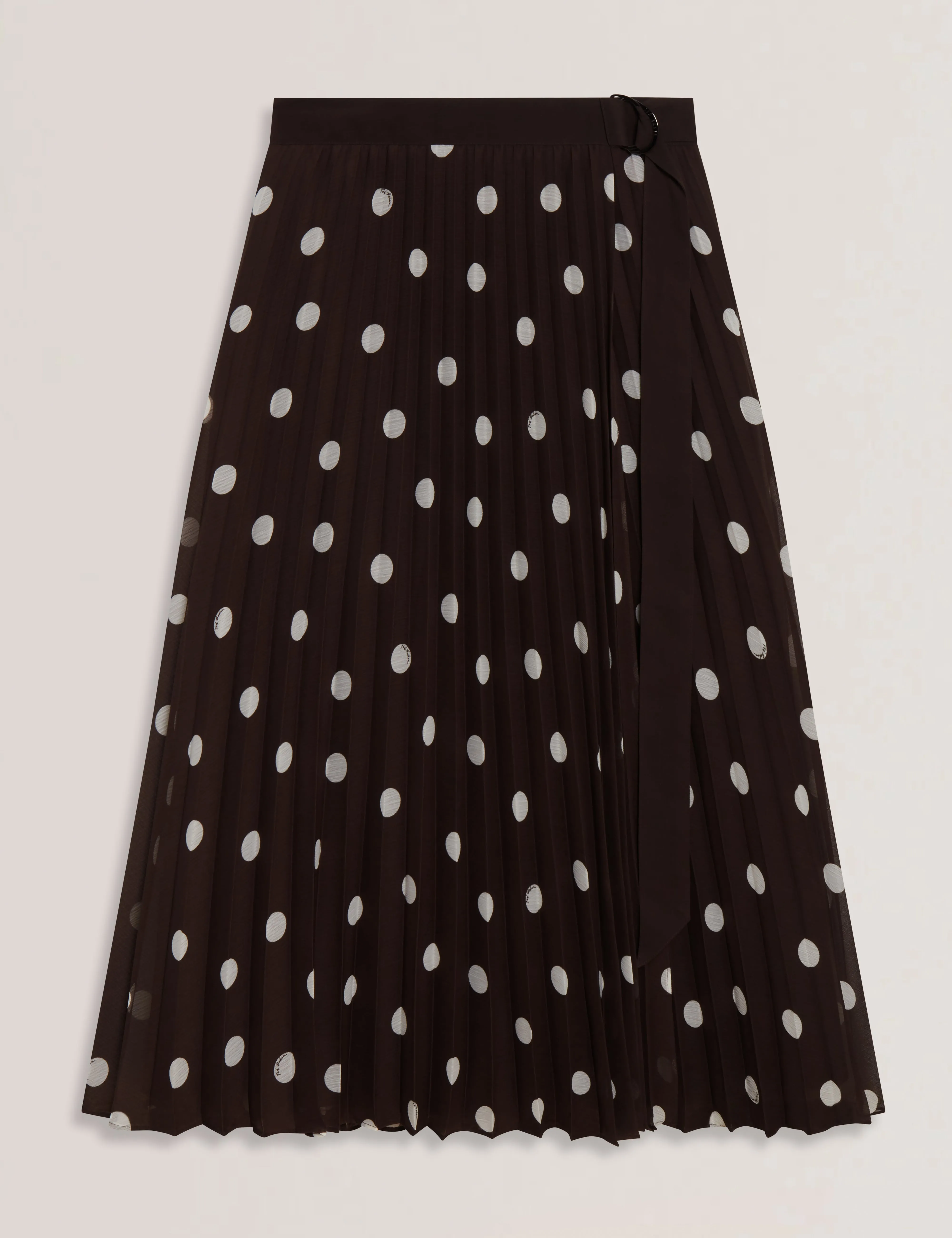 Ereo Polka Dot Pleated Midi Skirt Dk-Brown