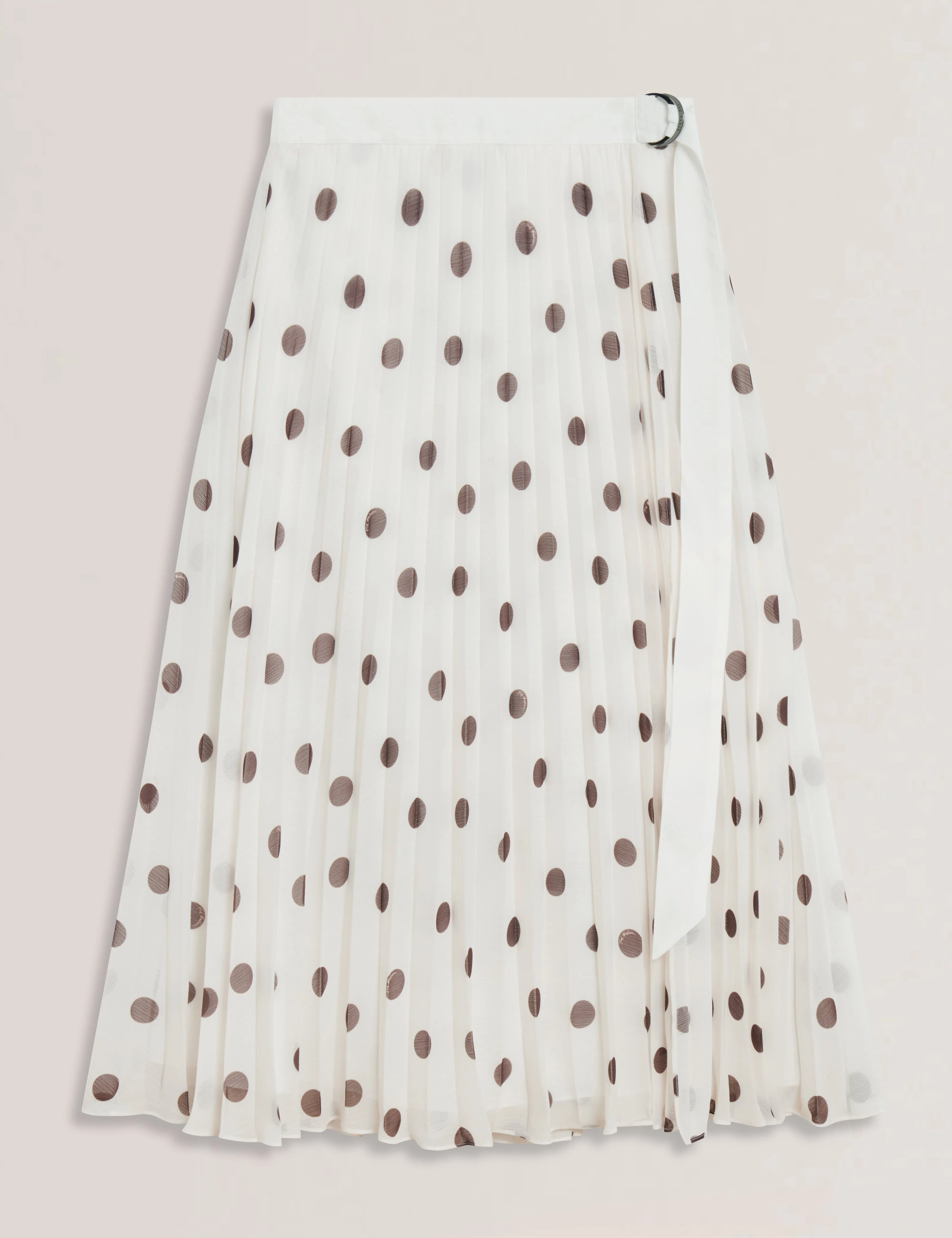 Ereo Polka Dot Pleated Midi Skirt Ivory