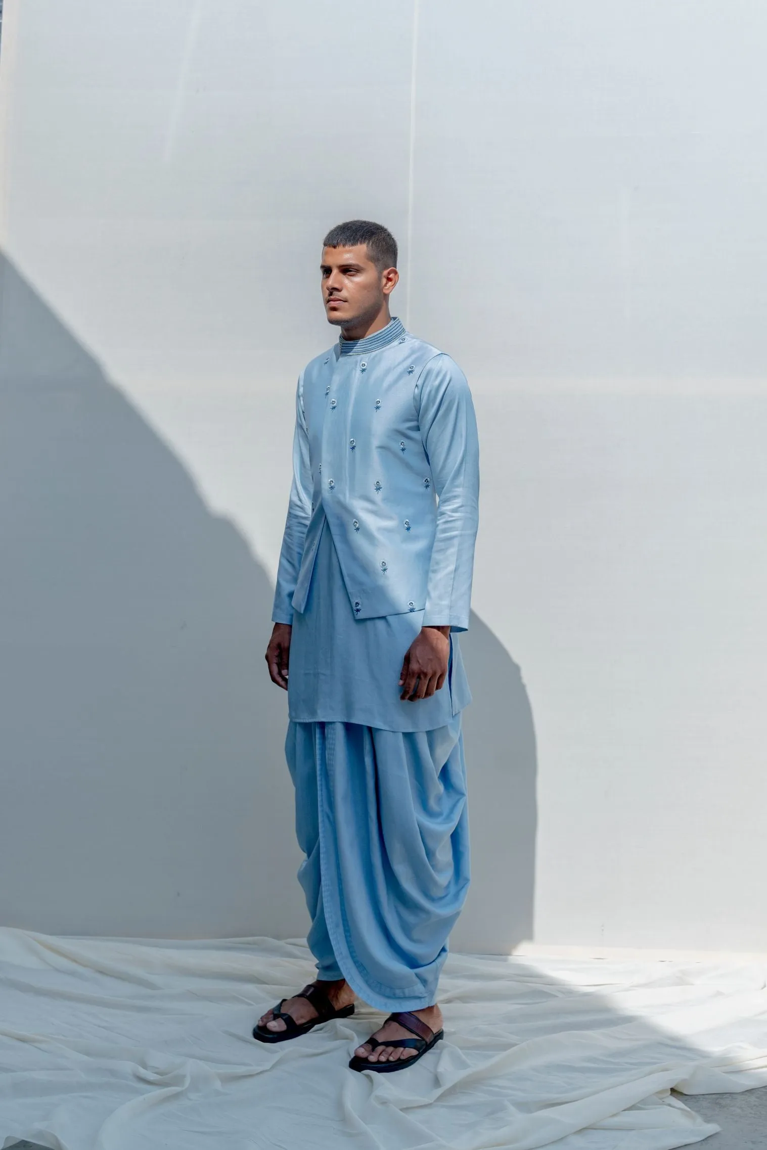 Esteem - Light Blue Floral Embroidered Jacket with Kurta Set