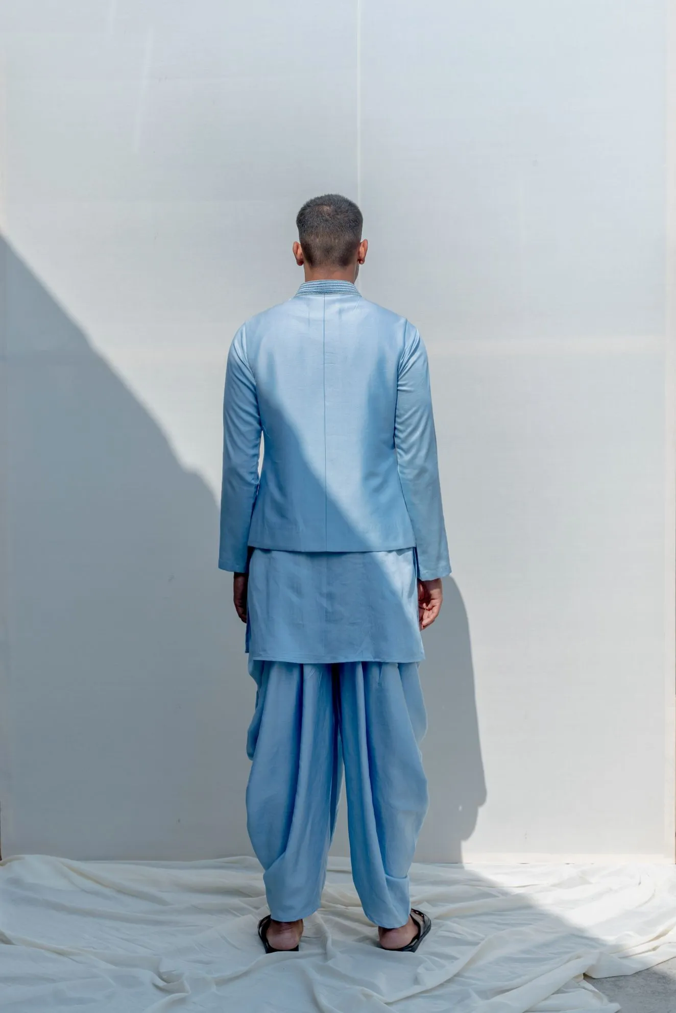 Esteem - Light Blue Floral Embroidered Jacket with Kurta Set
