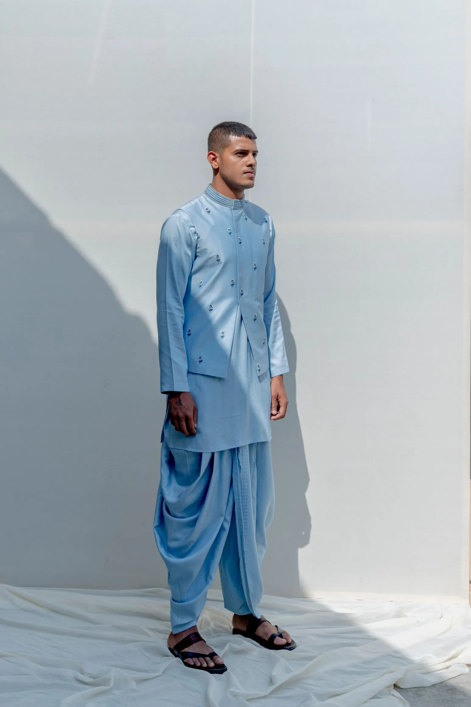 Esteem - Light Blue Floral Embroidered Jacket with Kurta Set
