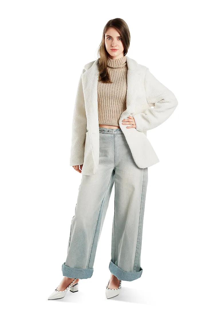 Faux Fur Teddy Oversized Jacket in Ecru By RUW