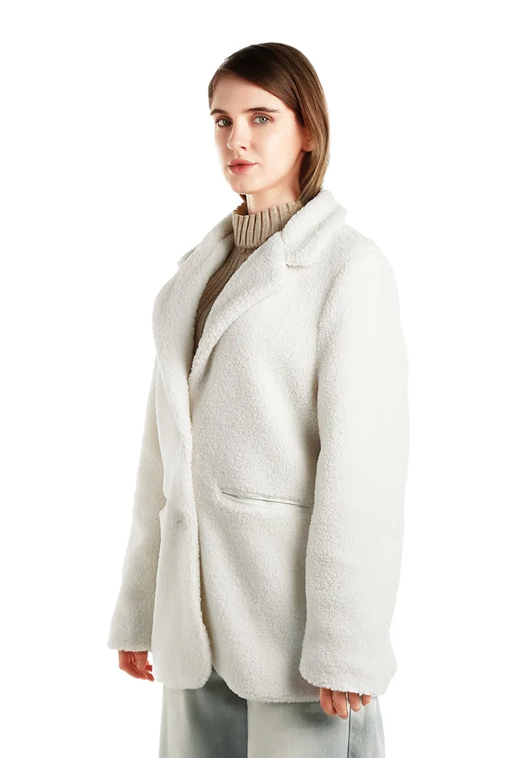 Faux Fur Teddy Oversized Jacket in Ecru By RUW