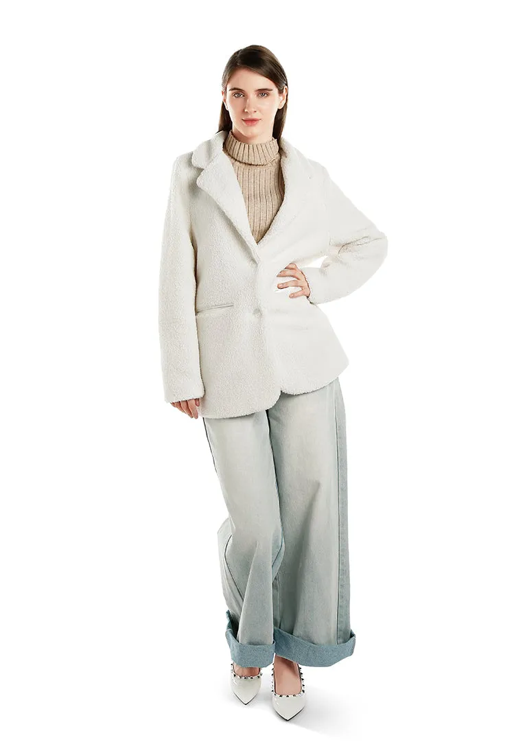 Faux Fur Teddy Oversized Jacket in Ecru By RUW