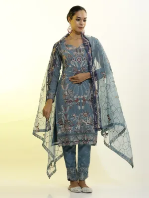 Festive Embroidered Georgette Party Wear Kurta Set With Dupatta
