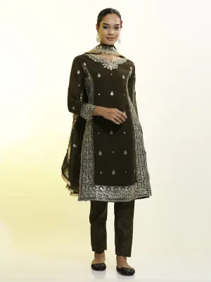 Festive Embroidered Georgette Party Wear Kurta Set With Dupatta