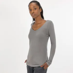 Fine Jersey V-neck Long Sleeve - Brushed Nickel