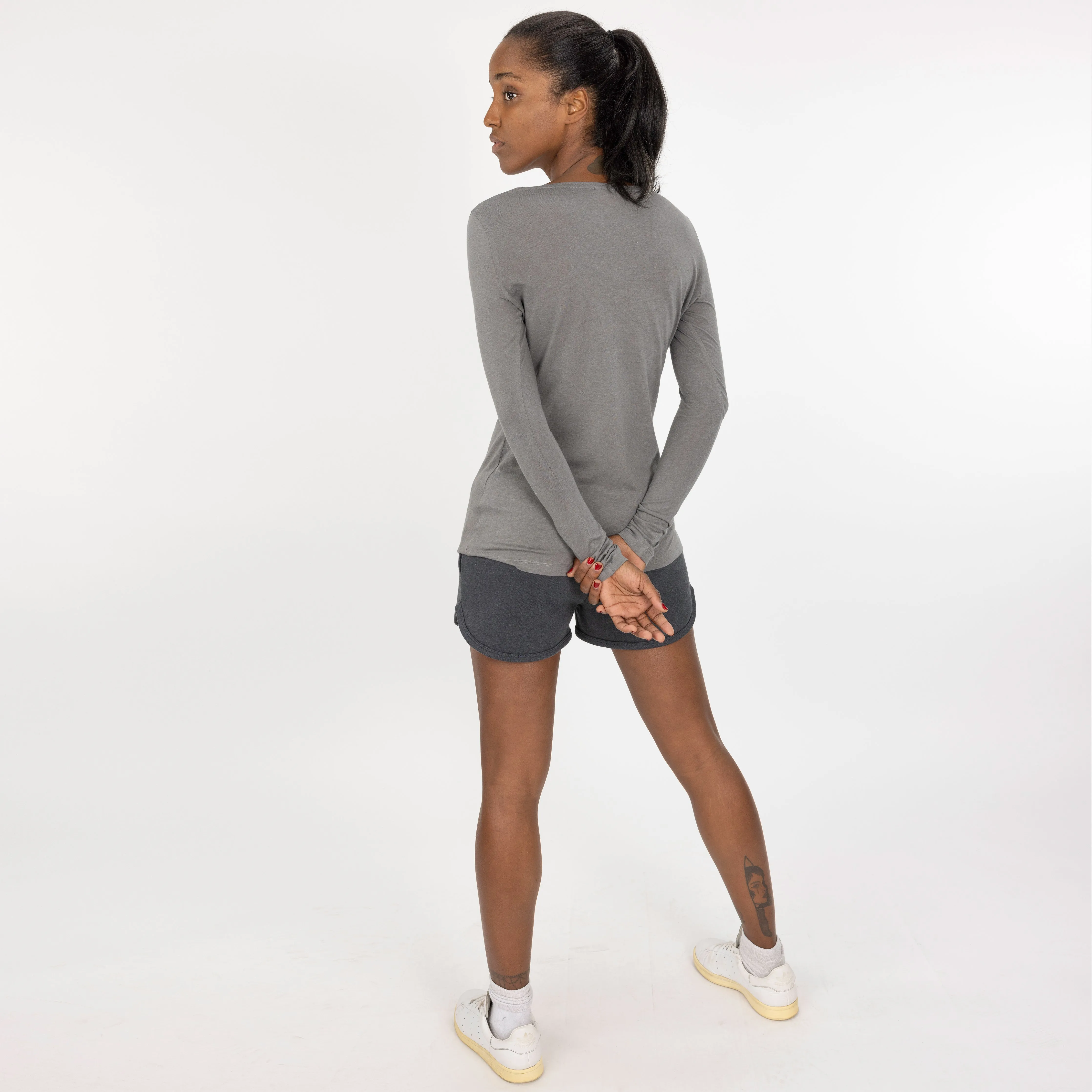 Fine Jersey V-neck Long Sleeve - Brushed Nickel