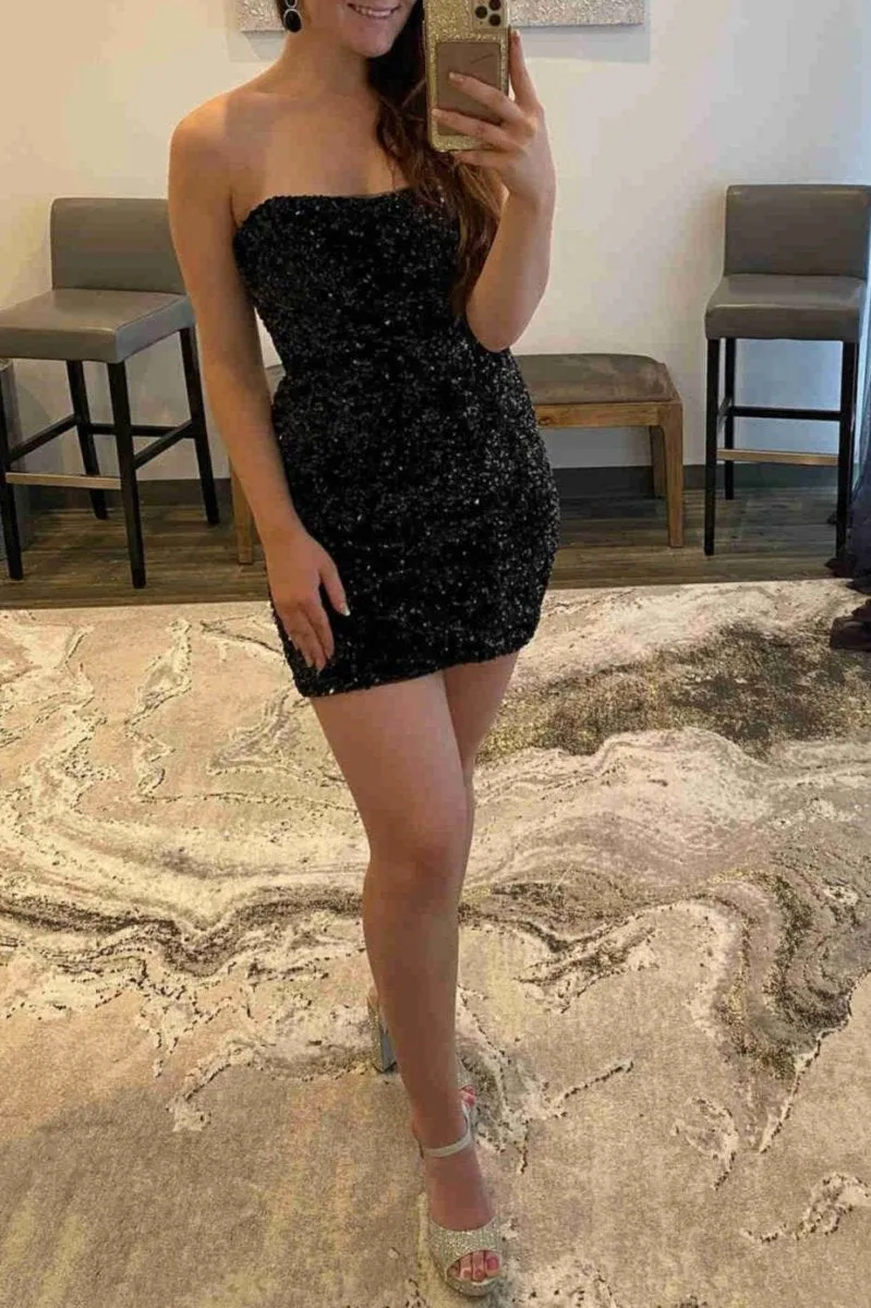 Fitted Strapless Sequined Mini Homecoming Dresses