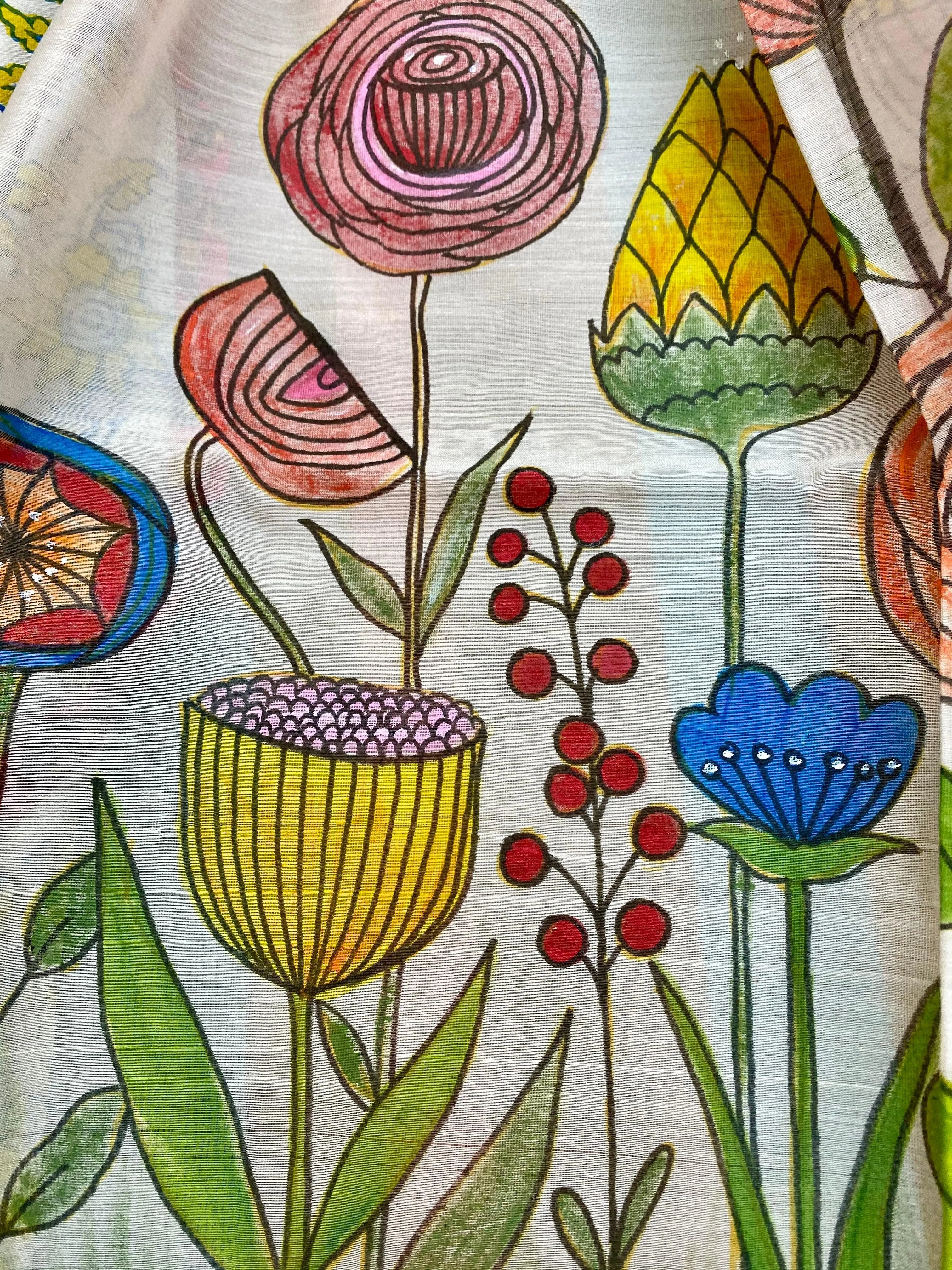 Floral Garden Hand Painted on Silk Cotton Scarf