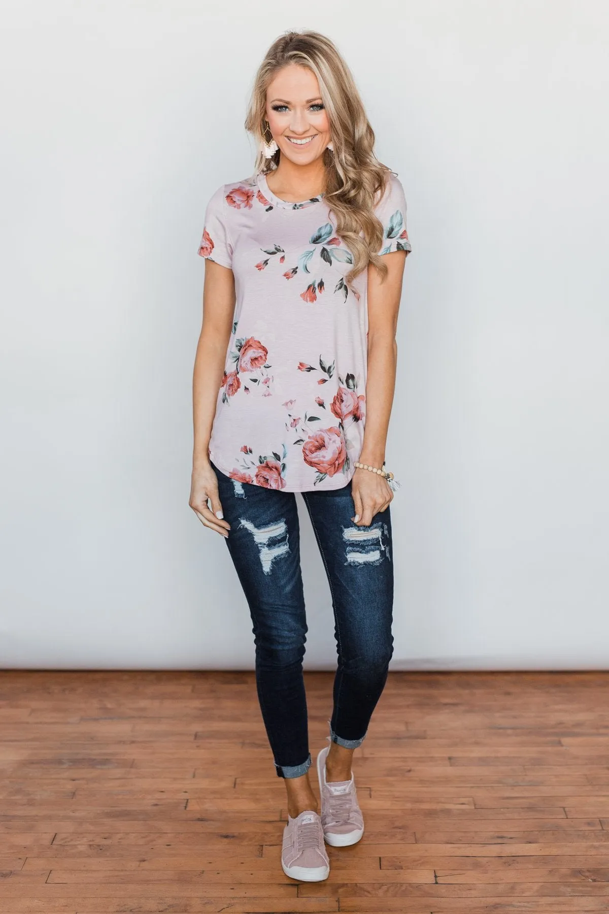 Floral Melody Short Sleeve Top - Blush