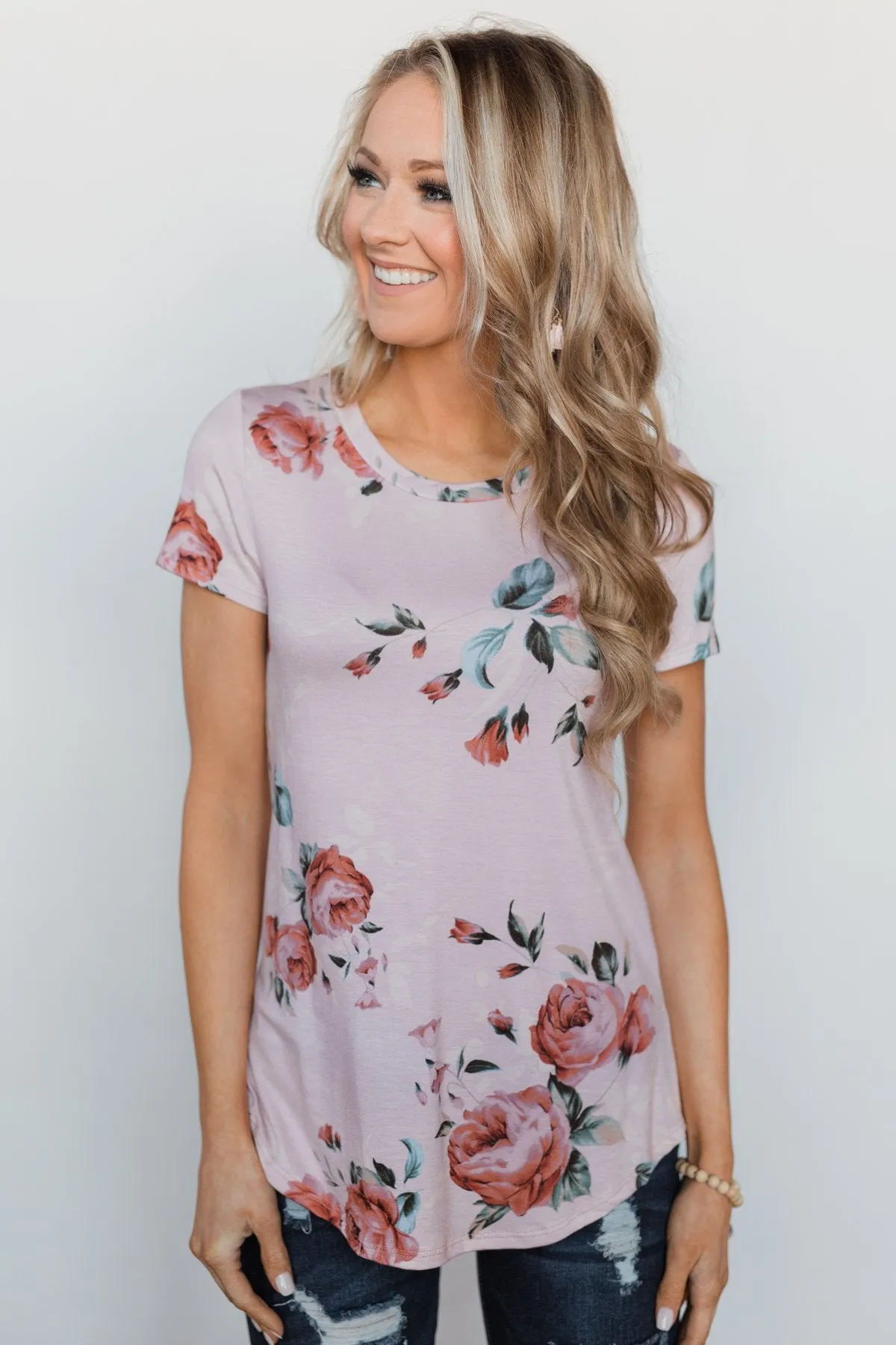 Floral Melody Short Sleeve Top - Blush