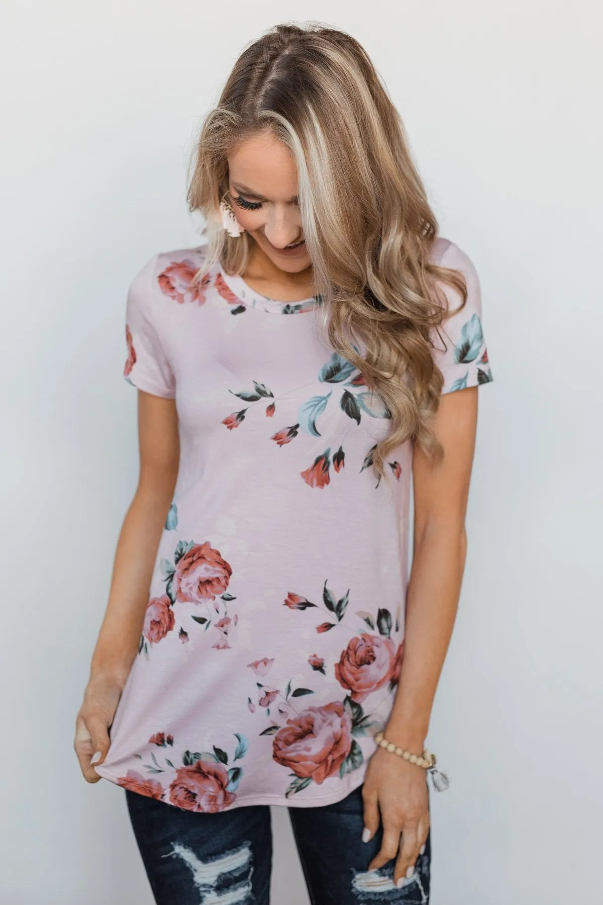 Floral Melody Short Sleeve Top - Blush