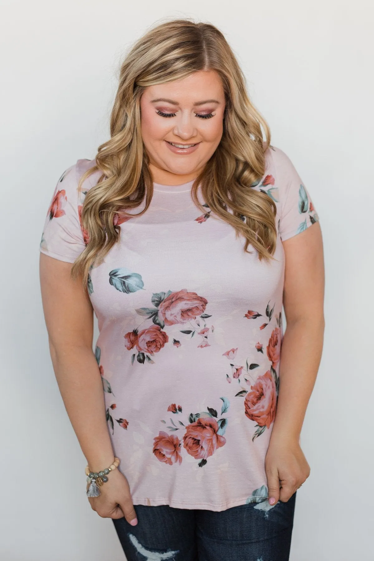 Floral Melody Short Sleeve Top - Blush