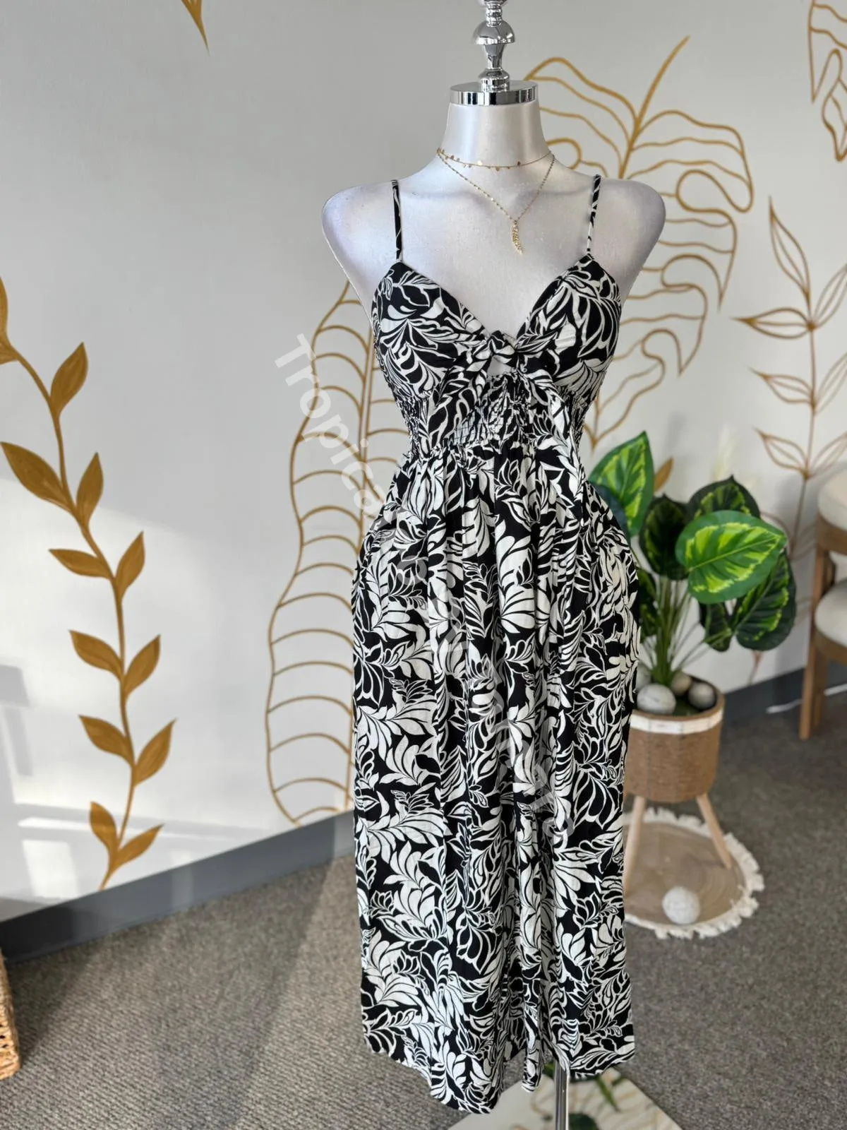 Floral Print Front Tie Midi Dress