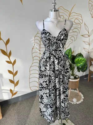 Floral Print Front Tie Midi Dress