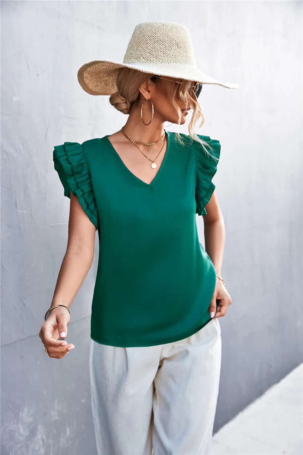 Flutter Sleeve V-Neck Top