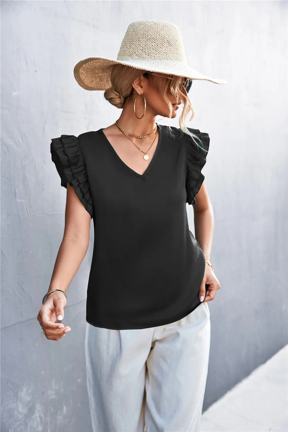 Flutter Sleeve V-Neck Top