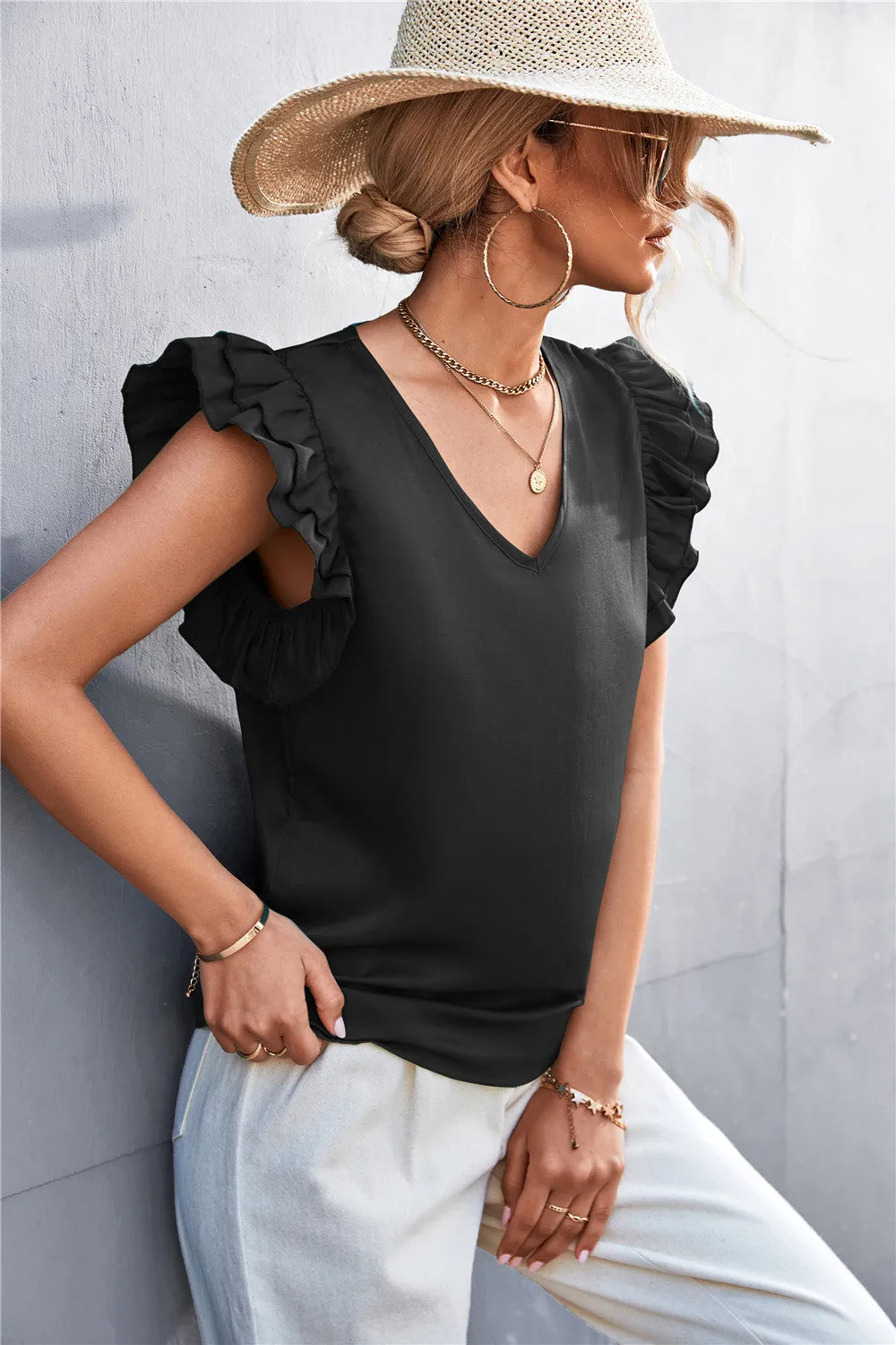 Flutter Sleeve V-Neck Top