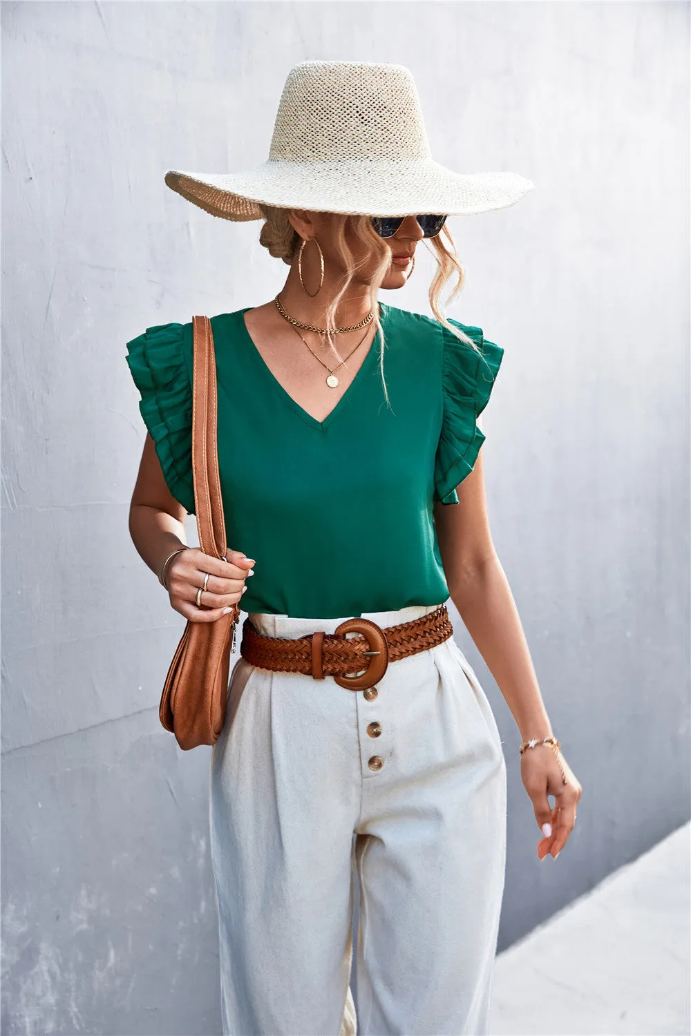Flutter Sleeve V-Neck Top
